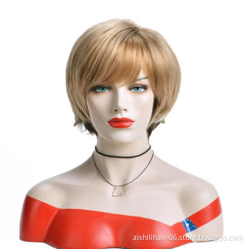 AiShiLi Hair Wholesale Short Straight Wigs with Brown for Women Heat Resistant Synthetic Hair